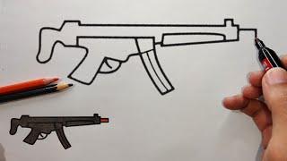 HOW TO DRAW MP5 GUN - STEP BY STEP | DRAWING MACHINE GUN TUTORIAL