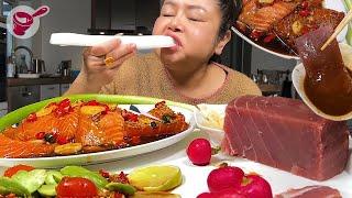 Soy Sauce Marinated Salmon & Tuna Sashimi with Pla ra (with recipe!) | Yainang