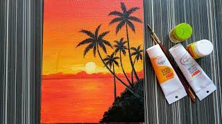 Easy sunrise painting tutorial beginner|| step by step Acrylic painting|| easy sunrise in ocean