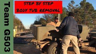 Team G503 Removing The Body Tub On A 1943 Willys MB