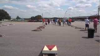 Throwing Cornhole bags from 50 feet distance - Long Shot!