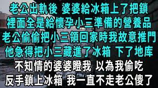 老公出軌後 婆婆給冰箱上了把鎖，裡面全是給懷孕下三準備的營養品，老公偷偷把小三領回家時我故意推門，他急得把小三藏進了冰箱，不知情的婆婆瞪我 以為我偷吃，反手鎖上冰箱 3個小時後老公傻了#小說#爽文