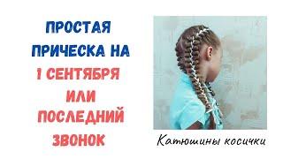 Простая прическа на 1 сентября или Последний звонок. Две косички с лентой на праздник.