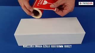 Naklejka uwaga szkło 100x100mm 100szt