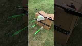 Shooting A flying target. Homemade recycled Amazon box with hay bales! Windy day practice!