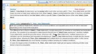 Select...Case Statements in Excel VBA, Option Compare, Nesting, & compare with If...Then Statements