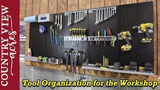 Getting the Workshop Organized with OmniWall Steel Pegboard.  Not your traditional pegboard system.