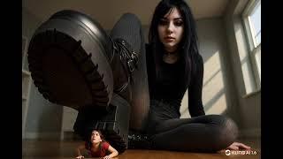 Giantess girl crushes shrunken person under her shoe
