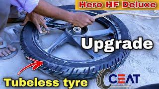 hf deluxe tubeless tyre Conversion on Hero HF Deluxe 2023