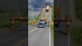 City Buses & Dumper Truck vs Log Trap - BeamNG.Drive #shorts #beamngdrive #bus
