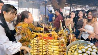 Best Khmer Street Food In Countryside - Grilled Fish, Snails, Chicken , Khmer Cake & More