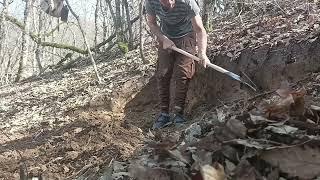 Building a wooden hut in the forest...