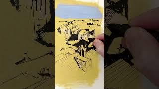 Rooftops urban sketch in pen, ink & acrylic