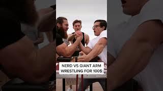 Nerd vs GIANT arm wrestling 100$! #schoolboy #armwrestler #shorts