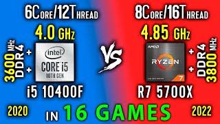 i5 10400F vs Ryzen 7 5700X OC Test in 16 Games or i5 10400F - 4.0 GHz vs R7 5700X - 4.85 GHz