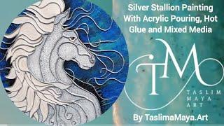 16. Fluid Art Meets Mixed Media? STRIKING "White Stallion" Tutorial  Hot Glue Gun Art!