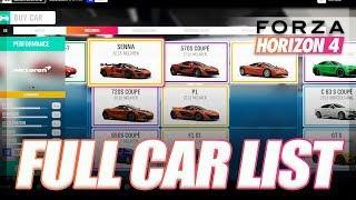 Forza Horizon 4 - FULL CAR LIST + Upgrade Heroes Car List