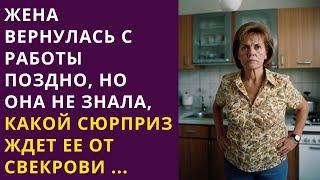  Жена вернулась с работы поздно, но она не знала, какой сюрприз ждет ее от свекрови ...