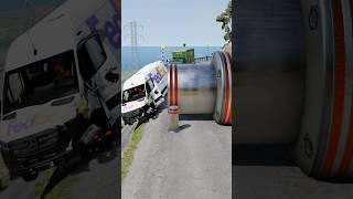 Cars & Ambulance Van vs Giant Pit Bollards Crash - BeamNG.Drive
