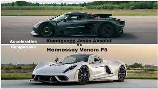 Hennessey Venom F5 Vs Koenigsegg Jesko Absolut Acceleration Comparison And 1/4 Mile 1/2 Mile Data