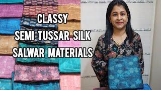 ELEGANT RICH SEMI TUSSAR SILK SALWAR MATERIALS | FLORAL PRINTED | CHANDERI | Whatsapp 9980215090