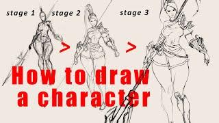 How to draw a character 3 stages speed draw Lost Ark lance master