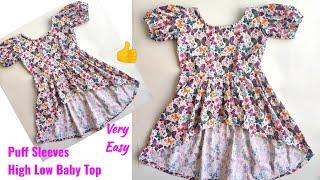 Puff Sleeves High Low Baby frock cutting and stitching