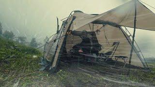 INTENSE RAINSTORM, solo camping in heavy rain using TOUGH TENT (ASMR)