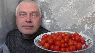 Человек кушает помидоры черри