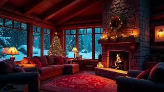 Cozy Christmas Cabin Ambience - Snow Falling Relaxing Classical Music for Holidays