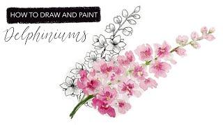 Watercolour Delphinium: How To Draw And Paint JULY'S Birth Month Flower