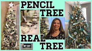 Pencil Christmas Tree Decorating | How to put a ribbon on a REAL Christmas tree | 2 TREES! 