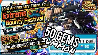 Luckiest! 50 GEMS EX KAIDO SUMMON + Survival 100 Gameplay Test | One Piece Bounty Rush