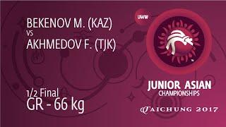 1/2 GR - 66 kg: M. BEKENOV (KAZ) df. F. AKHMEDOV (TJK) by TF, 8-0