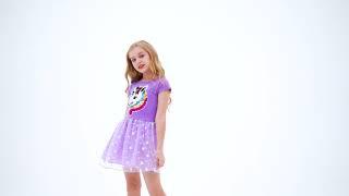 Amzbarley Girls Unicorn Outfit Flip Sequin Rainbow Star Theme Party Dress 2-8 Years Purple