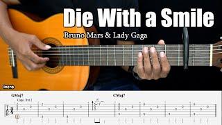 Die With A Smile - Bruno Mars & Lady Gaga - Fingerstyle Guitar Tutorial + TAB & Lyrics