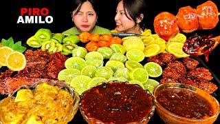 SPICY & SOUR MUKBANGEating Lemon, Nibuwa Sadeko, Jameer, Momo pau, Aap Pau | Nepali Mukbang |