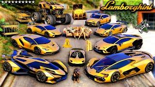 GTA V - Stealing Every Golden Lamborghini Supercars with Franklin! | (Real Life Cars #101)