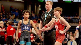 U15 Chingiskhan Amerkhanov (DEN) vs Arav Pandey (USA) 41kg. Greco-roman boys youth wrestling.