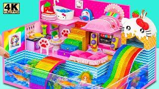 Make Aquarium Around Mini Pink House With Rainbow Hello Kitty Slide for Pet ️ DIY Miniature House