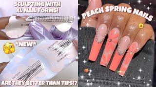 TRYING KIARA SKY NEW XXL NAIL FORMS  Are they better than nail tips? | Peach Spring Nails