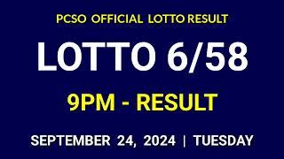 6/58 LOTTO RESULT TODAY 9PM DRAW PCSO ULTRA LOTTO 6/58 Draw Tonight September 24, 2024 Tuesday