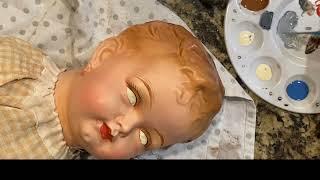 Restoration of 100+ year old baby doll, before and after