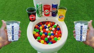 Mini Plastic Balls VS Popular Sodas !!!! Pepsi, Coca Cola, Sprite, Fanta and Mentos in the toilet