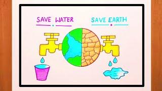 World Water Day Poster Drawing / Save Water Save Earth Poster Drawing Easy Steps /Save Water Drawing