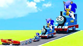 Big & Small Thomas Sonic Queen vs McQueen the Tank Engine Train - BeamNG.Drive