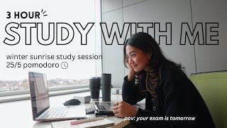 Study with me for 3 hours on a cozy winter morning ️ no music, pomodoro timer