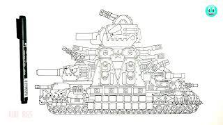 How To Draw Cartoon Tank Hybrid KV-44M, KV-6, KV-54, Fijeron | HomeAnimations - Cartoons About Tanks