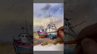 Line and wash | how to paint a boat | watercolour demo by Prakashanputhur