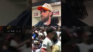 Bryce Harper responds to the benches clearing incident after the two pitches that were up and in 